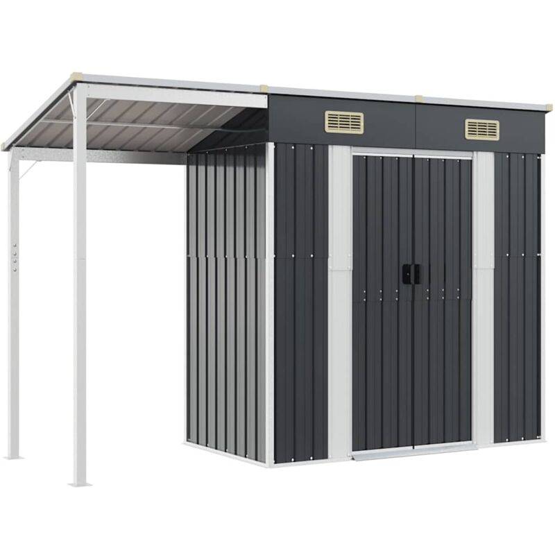 Vidaxl abri de jardin avec toit prolong&eacute; anthracite 277x110,5x181 cm
