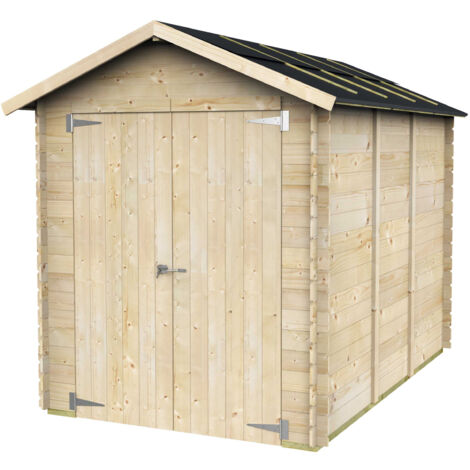 Abri de Jardin Bh16 Fiamma 178x273 en Bois d’épicéa naturel 16 mm avec porte double, toit OSB3, sans plancher, montage facile, traitement autoclave, certification PEFC