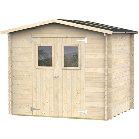 Abri de Jardin Bh19 Hobby 248x198 en Bois d’épicéa naturel 19 mm avec double porte et fenêtre, toit et plancher en bois rainuré, montage facile, traitement autoclave, certification PEFC