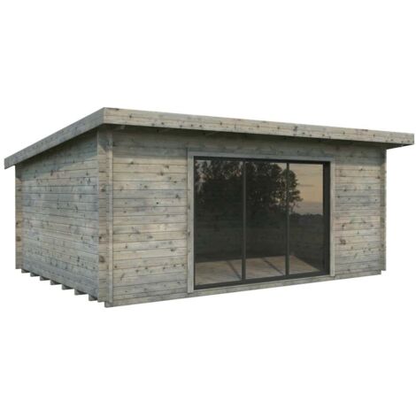 Abri de jardin bois 19,4 m² en épicéa nordique – Porte 3 vantaux aluminium gris RAL 7016 – Traitement autoclave – Dimensions 530 × 380 cm – Palmako