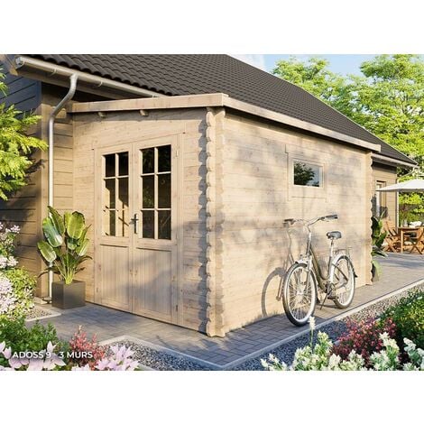 Abri de Jardin Bois Adossable 9m2 - 250 x 360 cm - Epaisseur Murs : 28mm - Cabanon de Jardin - ADOSS 9 - Serrure a Cylindre