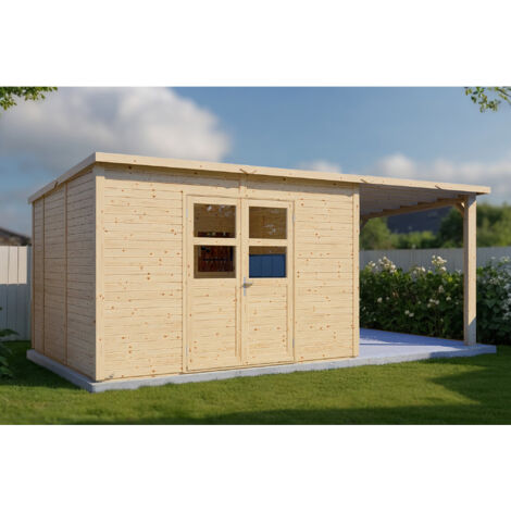 Abri de jardin bois Bertilo Baltrum 2 avec plancher et toit en appentis 16,35m² naturel
