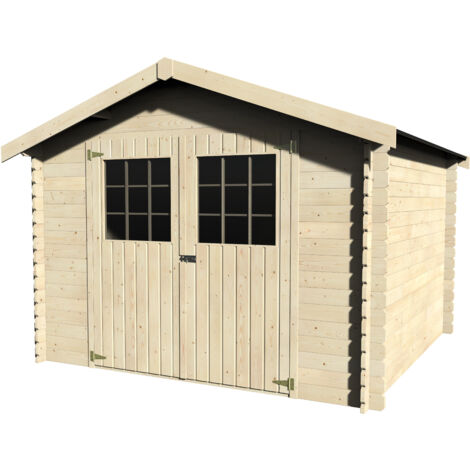 Abri de jardin bois FLOSOBRAK 298x298 cm - Surface utile : 7,42 m² - Épaisseur : 28 mm - Couleur : Naruel