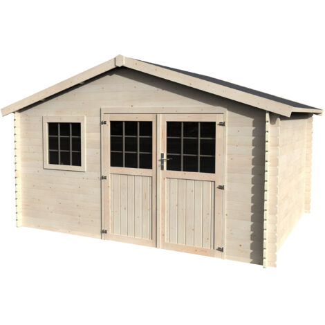 Abri de jardin bois FRÉVENT 398x326 cm - Surface utile : 11,19 m² - Épaisseur : 28 mm - Couleur : Naturel