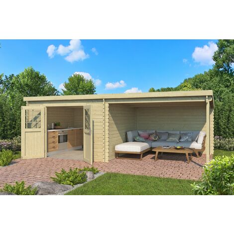 Abri de jardin bois Mouny 34 mm - 8,13 m² + extension 8,13 m² - wood