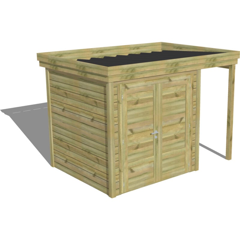 Abri Français - abri de jardin bois Pin autoclave 27mm - 3,14x2,14m / 6,7m2 - Bac acier