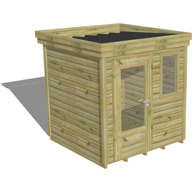 Abri Français - abri de jardin bois Pin autoclave 27mm - 2,14x2,14m / 4,6m2 - Bac acier - Plancher bois