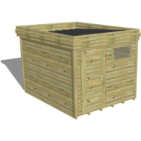 ABRI DE JARDIN bois Pin autoclave 27mm - 2,64x3,44m / 9,1m2 - Bac acier - Plancher bois