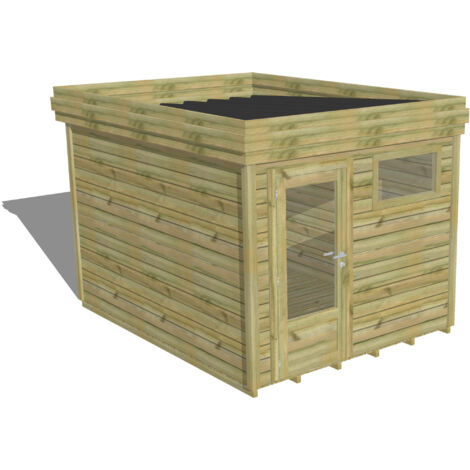ABRI DE JARDIN bois Pin autoclave 27mm - 2,64x3,44m / 9,1m2 - Bac acier - Plancher bois
