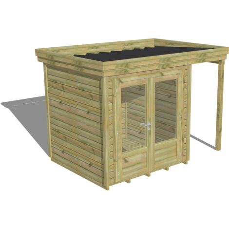 ABRI DE JARDIN bois Pin autoclave 27mm - 3,14x2,14m / 6,7m2 - Bac acier - Plancher bois