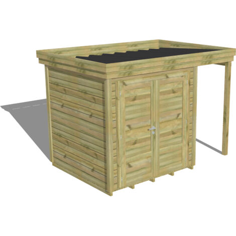ABRI DE JARDIN bois Pin autoclave 27mm - 3,14x2,14m / 6,7m2 - Bac acier - Plancher bois