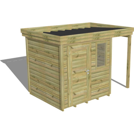 ABRI DE JARDIN bois Pin autoclave 27mm - 3,14x2,14m / 6,7m2 - Bac acier - Plancher bois