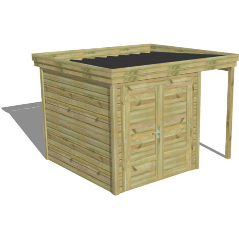 ABRI DE JARDIN bois Pin autoclave 27mm - 3,14x2,64m / 8,3m2 - Bac acier - Abri Français