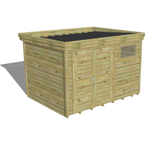 ABRI DE JARDIN bois Pin autoclave 27mm - 3,44x2,64m / 9,1m2 - Bac acier - Plancher bois