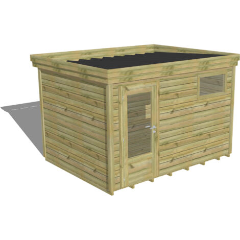 ABRI DE JARDIN bois Pin autoclave 27mm - 3,44x2,64m / 9,1m2 - Bac acier - Plancher bois