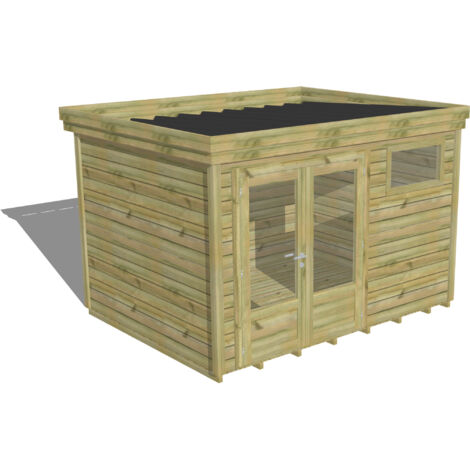 ABRI DE JARDIN bois Pin autoclave 27mm - 3,44x2,64m / 9,1m2 - Bac acier - Plancher bois