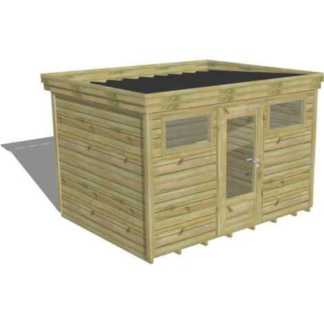 ABRI DE JARDIN bois Pin autoclave 27mm - 3,44x2,64m / 9,1m2 - Bac acier - Plancher bois