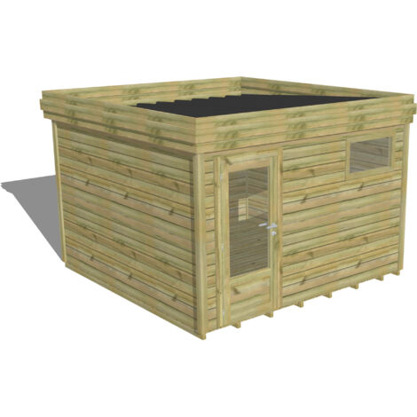 ABRI DE JARDIN bois Pin autoclave 27mm - 3,44x3,44m / 11,8m2 - Bac acier - Plancher bois