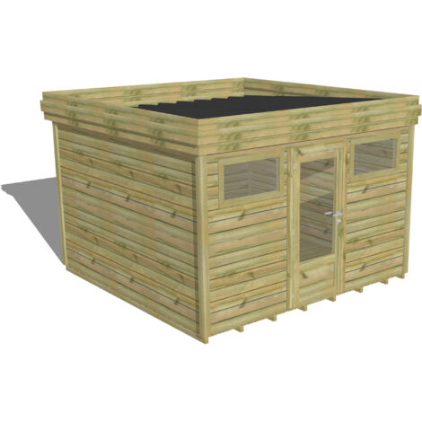 ABRI DE JARDIN bois Pin autoclave 27mm - 3,44x3,44m / 11,8m2 - Bac acier - Plancher bois