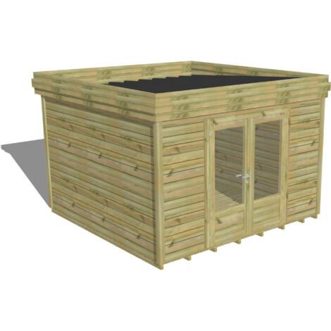 ABRI DE JARDIN bois Pin autoclave 27mm - 3,44x3,44m / 11,8m2 - Bac acier - Plancher bois