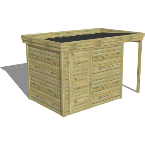 ABRI DE JARDIN bois Pin autoclave 27mm - 3,64x2,14m / 7,8m2 - Bac acier - Abri Français