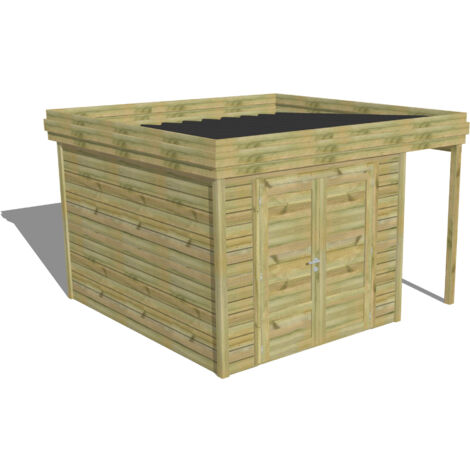 ABRI DE JARDIN bois Pin autoclave 27mm - 3,64x3,44m / 12,5m2 - Bac acier - Abri Français