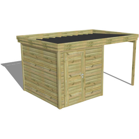 ABRI DE JARDIN bois Pin autoclave 27mm - 4,14x2,64m / 10,9m2 - Bac acier - Abri Français