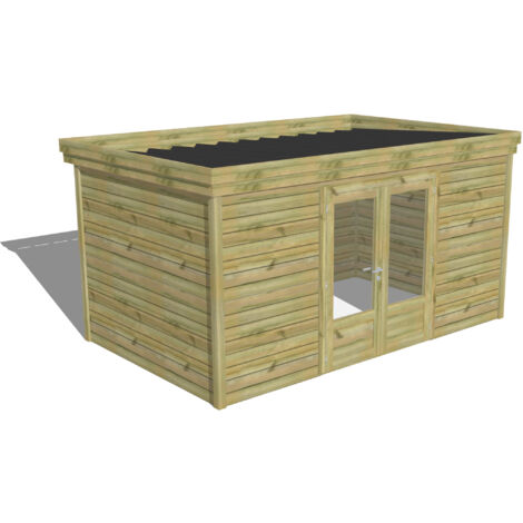 ABRI DE JARDIN bois Pin autoclave 27mm - 4,34x2,64m / 11,5m2 - Bac acier - Abri Français