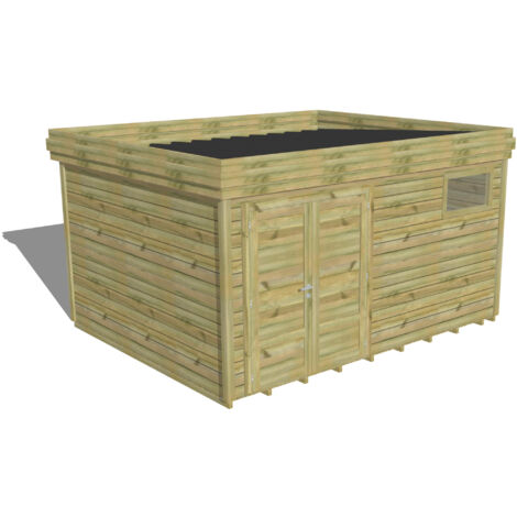 ABRI DE JARDIN bois Pin autoclave 27mm - 4,34x3,44m / 14,9m2 - Bac acier - Plancher bois