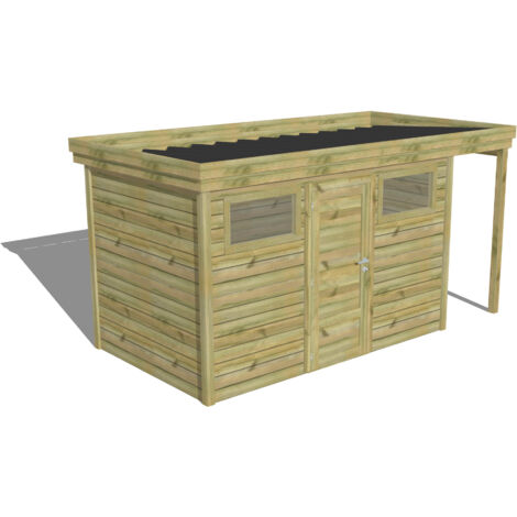 ABRI DE JARDIN bois Pin autoclave 27mm - 4,44x2,14m / 9,5m2 - Bac acier - Abri Français
