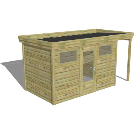 ABRI DE JARDIN bois Pin autoclave 27mm - 4,44x2,14m / 9,5m2 - Bac acier - Abri Français
