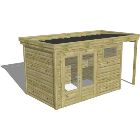 ABRI DE JARDIN bois Pin autoclave 27mm - 4,44x2,14m / 9,5m2 - Bac acier - Abri Français
