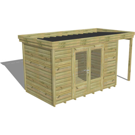 ABRI DE JARDIN bois Pin autoclave 27mm - 4,44x2,14m / 9,5m2 - Bac acier - Plancher bois