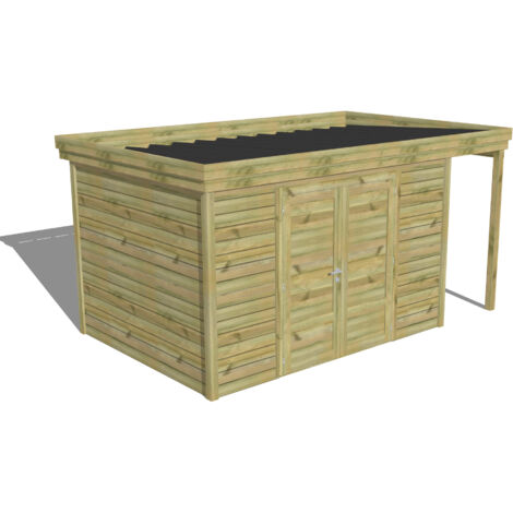 ABRI DE JARDIN bois Pin autoclave 27mm - 4,44x2,64m / 11,7m2 - Bac acier - Abri Français