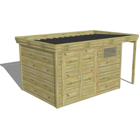 ABRI DE JARDIN bois Pin autoclave 27mm - 4,44x2,64m / 11,7m2 - Bac acier - Abri Français
