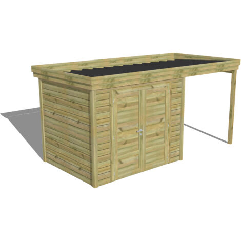 ABRI DE JARDIN bois Pin autoclave 27mm - 4,64x2,14m / 9,9m2 - Bac acier - Abri Français