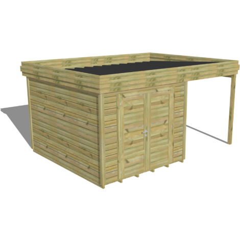 ABRI DE JARDIN bois Pin autoclave 27mm - 4,64x3,44m / 16m2 - Bac acier - Plancher bois