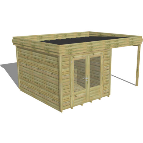 ABRI DE JARDIN bois Pin autoclave 27mm - 4,64x3,44m / 16m2 - Bac acier - Plancher bois