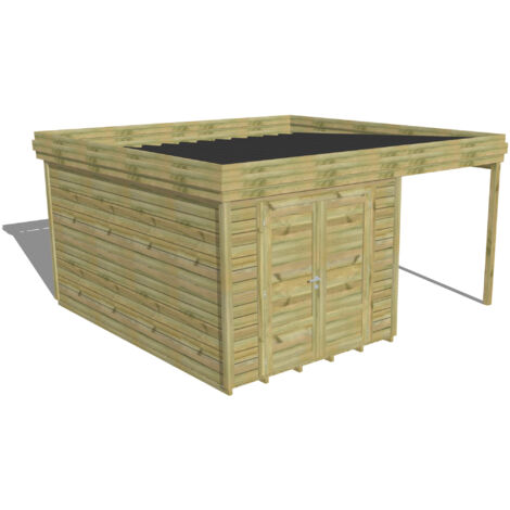 ABRI DE JARDIN bois Pin autoclave 27mm - 4,64x4,34m / 20,1m2 - Bac acier - Plancher bois