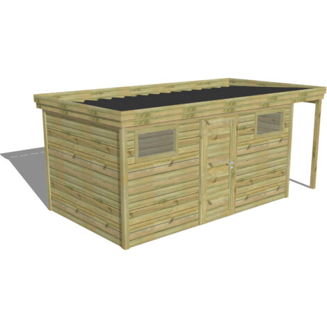 ABRI DE JARDIN bois Pin autoclave 27mm - 5,34x2,64m / 14,1m2 - Bac acier - Abri Français