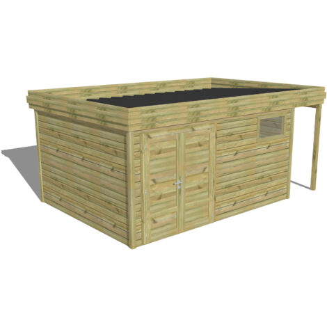ABRI DE JARDIN bois Pin autoclave 27mm - 5,34x3,44m / 18,4m2 - Bac acier - Abri Français