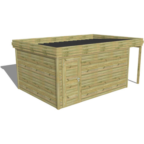 ABRI DE JARDIN bois Pin autoclave 27mm - 5,34x3,44m / 18,4m2 - Bac acier - Abri Français