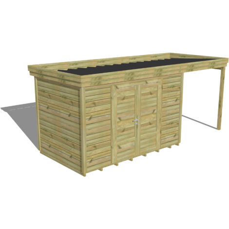 ABRI DE JARDIN bois Pin autoclave 27mm - 5,44x2,14m / 11,6m2 - Bac acier - Plancher bois