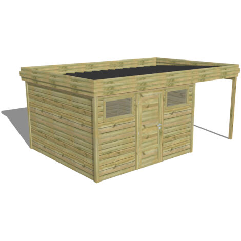 ABRI DE JARDIN bois Pin autoclave 27mm - 5,44x3,44m / 18,7m2 - Bac acier - Abri Français