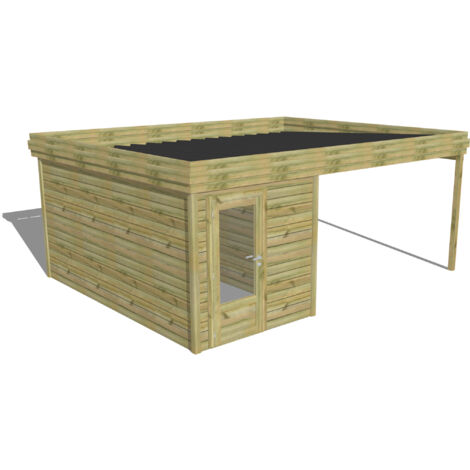 ABRI DE JARDIN bois Pin autoclave 27mm - 5,64x4,34m / 24,5m2 - Bac acier - Abri Français