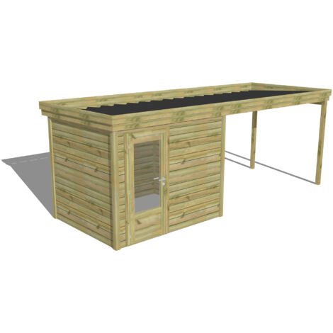 ABRI DE JARDIN bois Pin autoclave 27mm - 6,14x2,14m / 13,1m2 - Bac acier - Abri Français