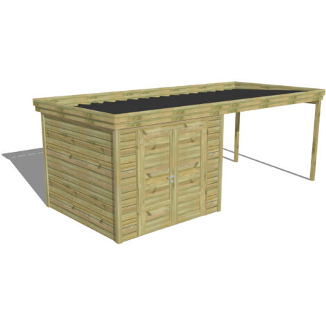 ABRI DE JARDIN bois Pin autoclave 27mm - 6,14x2,64m / 16,2m2 - Bac acier - Abri Français