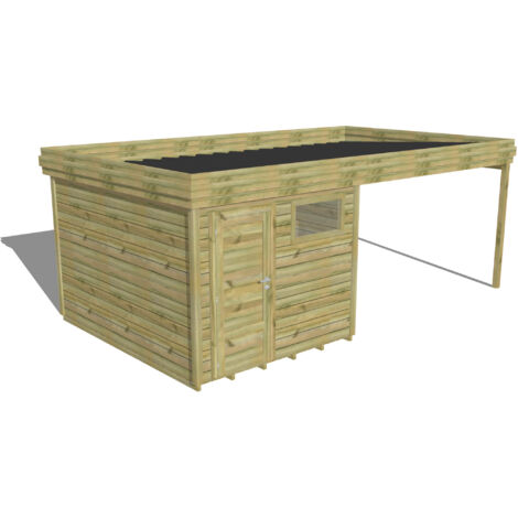 ABRI DE JARDIN bois Pin autoclave 27mm - 6,14x3,44m / 21,1m2 - Bac acier - Plancher bois
