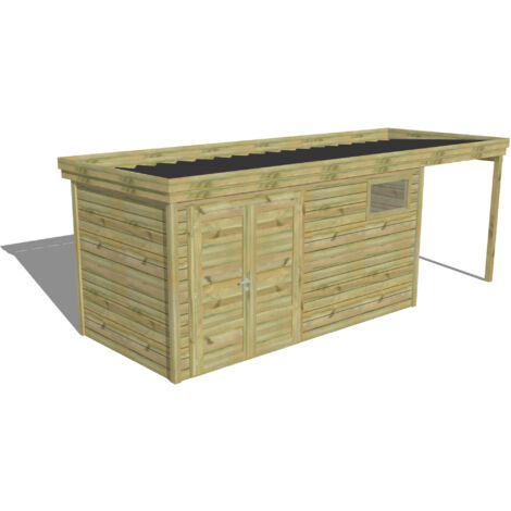 ABRI DE JARDIN bois Pin autoclave 27mm - 6,34x2,14m / 13,6m2 - Bac acier - Abri Français