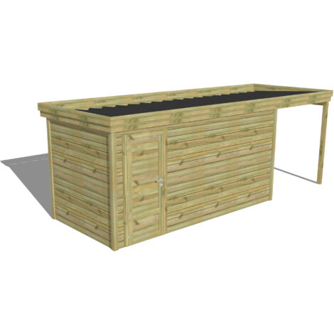 ABRI DE JARDIN bois Pin autoclave 27mm - 6,34x2,14m / 13,6m2 - Bac acier - Abri Français